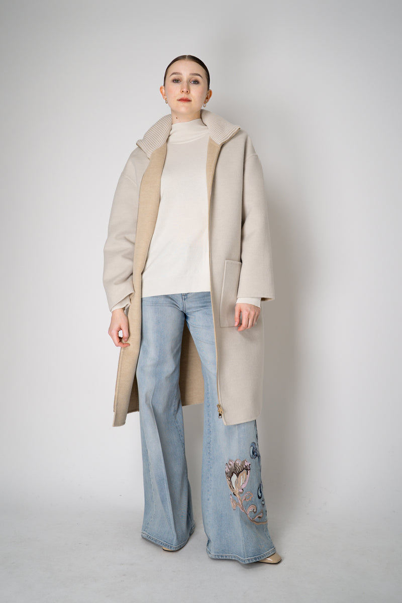 Fabiana Filippi Wool Cashmere Funnel Neck Knit Pullover with Pin Embellishment in White Vancouver. Shop Online or in Store.