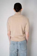 D. Exterior Knit Diamond Checkered Lurex Short Sleeve Turtleneck Sweater in Pink Nude Vancouver. Shop Online or in Store.