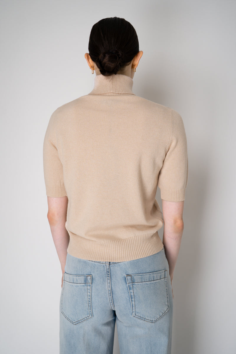 D. Exterior Knit Diamond Checkered Lurex Short Sleeve Turtleneck Sweater in Pink Nude Vancouver. Shop Online or in Store.