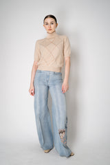 D. Exterior Knit Diamond Checkered Lurex Short Sleeve Turtleneck Sweater in Pink Nude Vancouver. Shop Online or in Store.