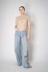 D. Exterior Knit Diamond Checkered Lurex Short Sleeve Turtleneck Sweater in Pink Nude Vancouver. Shop Online or in Store.
