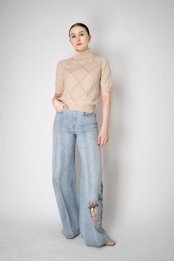 D. Exterior Knit Diamond Checkered Lurex Short Sleeve Turtleneck Sweater in Pink Nude Vancouver. Shop Online or in Store.
