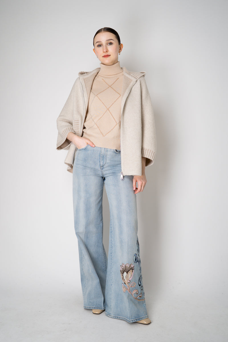 D. Exterior Stretch Knit Wool Blend 3/4 Sleeve Hooded Jacket in Beige Vancouver. Shop Online or in Store.