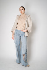 D. Exterior Stretch Knit Wool Blend 3/4 Sleeve Hooded Jacket in Beige Vancouver. Shop Online or in Store.