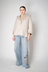D. Exterior Stretch Knit Wool Blend 3/4 Sleeve Hooded Jacket in Beige Vancouver. Shop Online or in Store.