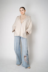 D. Exterior Stretch Knit Wool Blend 3/4 Sleeve Hooded Jacket in Beige Vancouver. Shop Online or in Store.