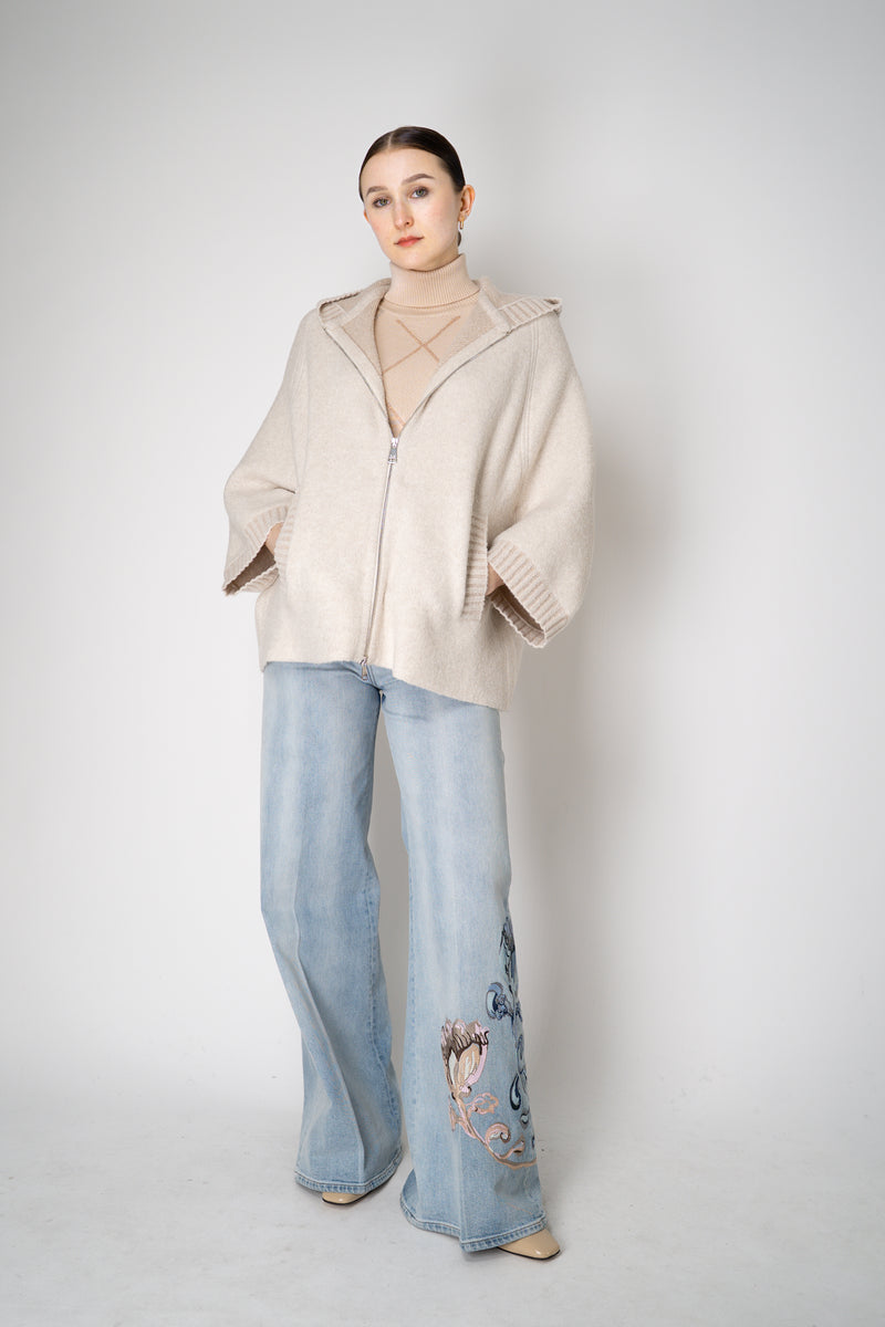 D. Exterior Stretch Knit Wool Blend 3/4 Sleeve Hooded Jacket in Beige Vancouver. Shop Online or in Store.
