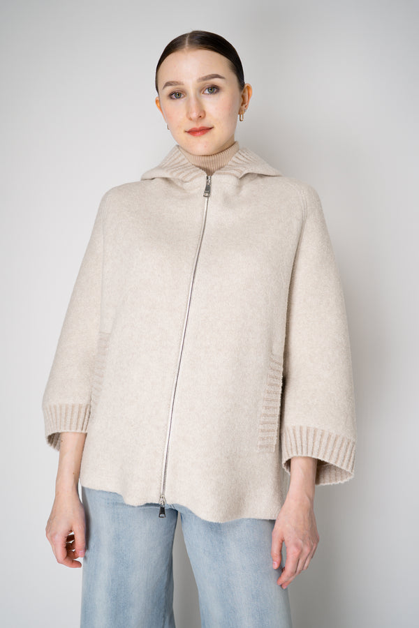 D. Exterior Stretch Knit Wool Blend 3/4 Sleeve Hooded Jacket in Beige Vancouver. Shop Online or in Store.