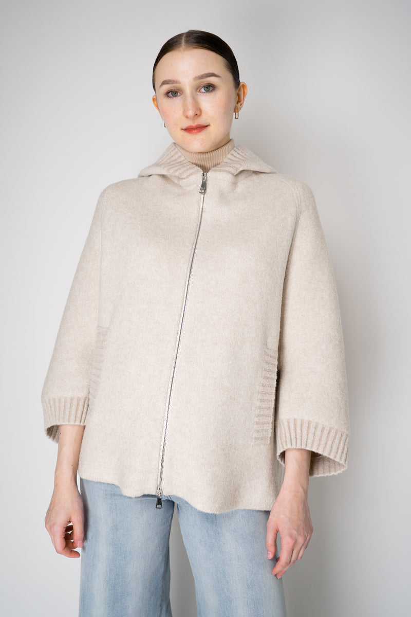 D. Exterior Stretch Knit Wool Blend 3/4 Sleeve Hooded Jacket in Beige Vancouver. Shop Online or in Store.