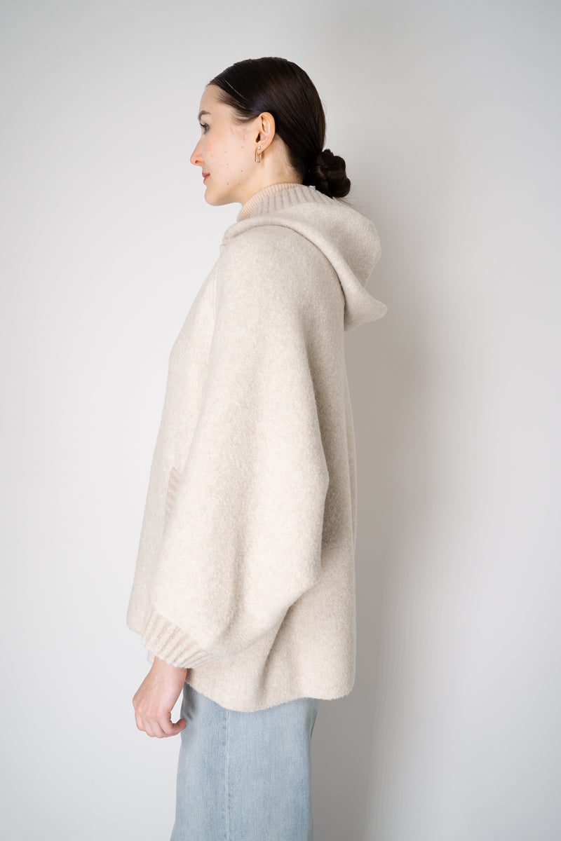D. Exterior Stretch Knit Wool Blend 3/4 Sleeve Hooded Jacket in Beige Vancouver. Shop Online or in Store.