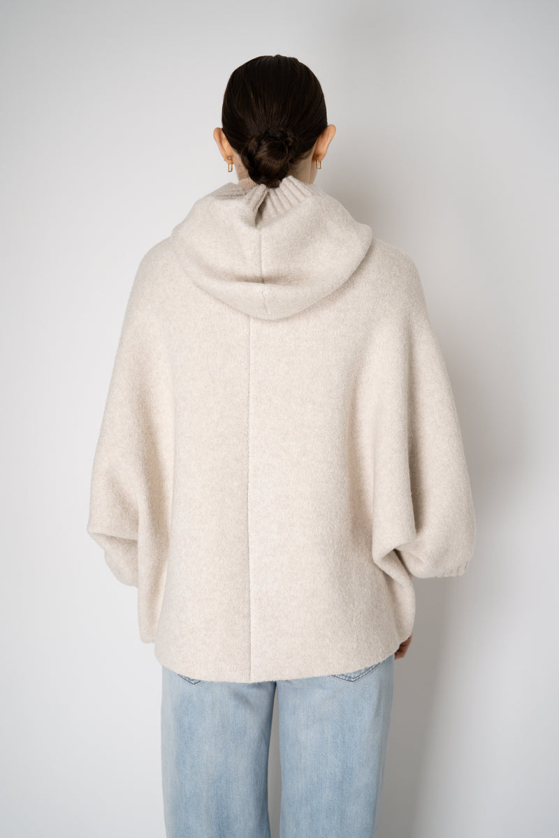 D. Exterior Stretch Knit Wool Blend 3/4 Sleeve Hooded Jacket in Beige Vancouver. Shop Online or in Store.