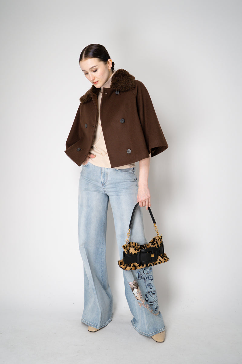 Fabiana Filippi Virgin Wool Cropped Bell Shaped Coat with Detachable Shearling NeckLine in Chestnut Brown Vancouver. Shop Online or in Store.