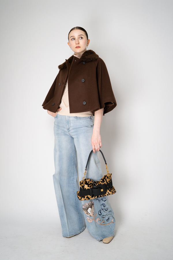 Fabiana Filippi Virgin Wool Cropped Bell Shaped Coat with Detachable Shearling NeckLine in Chestnut Brown Vancouver. Shop Online or in Store.