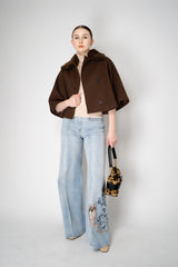 Fabiana Filippi Virgin Wool Cropped Bell Shaped Coat with Detachable Shearling NeckLine in Chestnut Brown Vancouver. Shop Online or in Store.