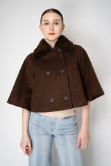 Fabiana Filippi Virgin Wool Cropped Bell Shaped Coat with Detachable Shearling NeckLine in Chestnut Brown Vancouver. Shop Online or in Store.