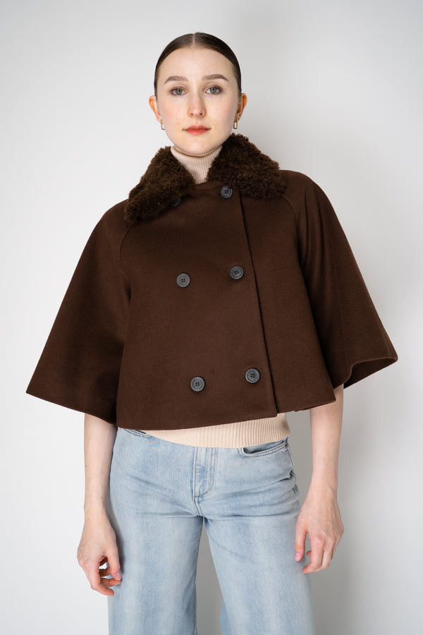Fabiana Filippi Virgin Wool Cropped Bell Shaped Coat with Detachable Shearling NeckLine in Chestnut Brown Vancouver. Shop Online or in Store.