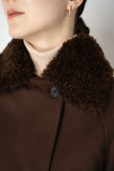 Fabiana Filippi Virgin Wool Cropped Bell Shaped Coat with Detachable Shearling NeckLine in Chestnut Brown Vancouver. Shop Online or in Store.