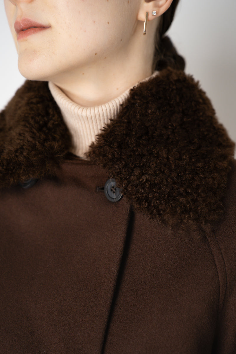 Fabiana Filippi Virgin Wool Cropped Bell Shaped Coat with Detachable Shearling NeckLine in Chestnut Brown Vancouver. Shop Online or in Store.