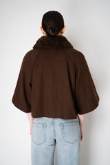 Fabiana Filippi Virgin Wool Cropped Bell Shaped Coat with Detachable Shearling NeckLine in Chestnut Brown Vancouver. Shop Online or in Store.