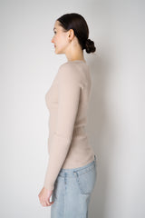 D. Exterior Virgin Wool Knit Ribbed V-neck Pullover in Nude Vancouver. Shop Online or in Store.
