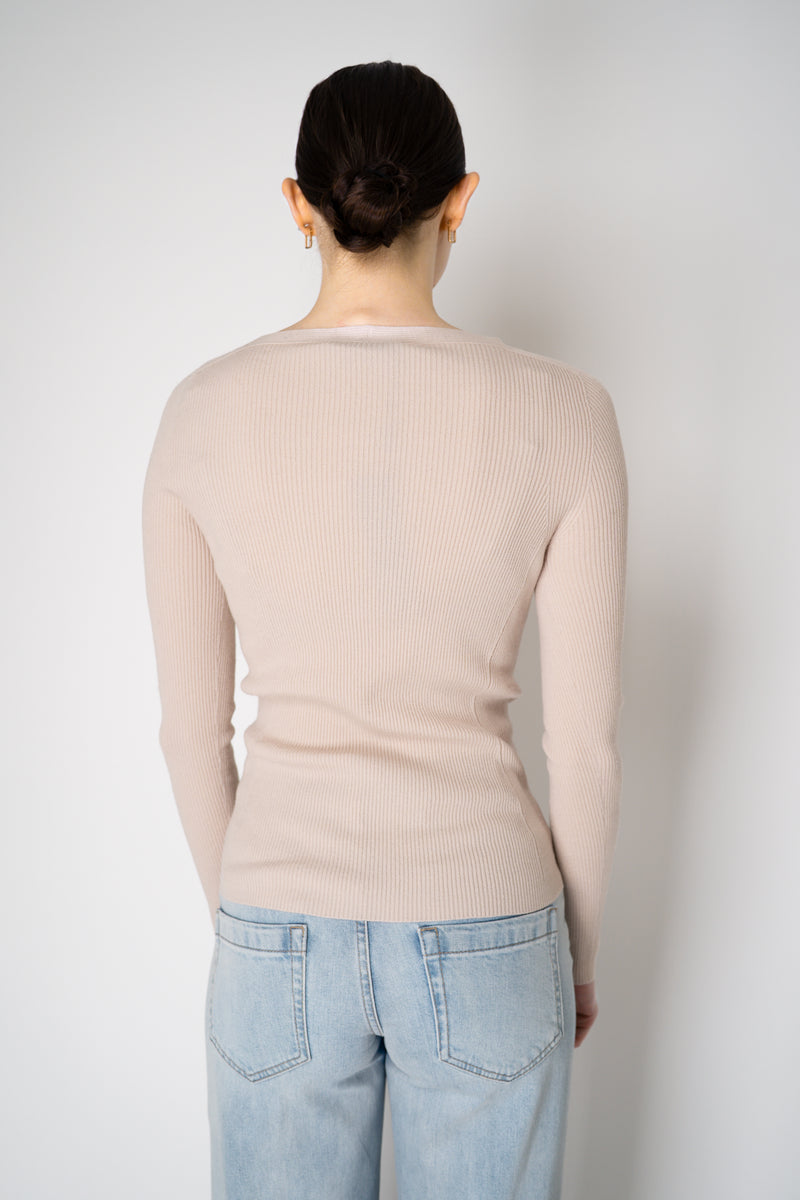D. Exterior Virgin Wool Knit Ribbed V-neck Pullover in Nude Vancouver. Shop Online or in Store.