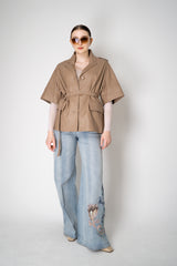 D. Exterior Virgin Wool Knit Ribbed V-neck Pullover in Nude Vancouver. Shop Online or in Store.
