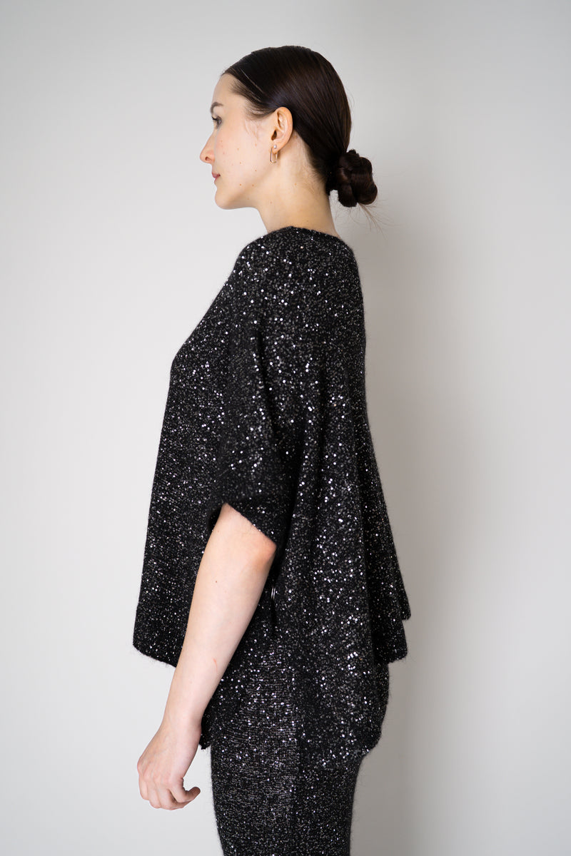 D. Exterior Lightweight Wool Alpaca Knit Sequined Poncho in Black Vancouver. Shop Online or in Store.