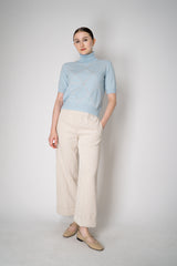 D. Exterior Knit Diamond Checkered Lurex Short Sleeve Turtleneck Sweater in Light Blue Vancouver. Shop Online or in Store.
