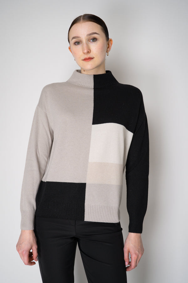 D. Exterior Cashmere Blend Knit Colour Block Sweater in Black and Beige Vancouver. Shop Online or in Store.