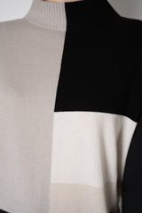 D. Exterior Cashmere Blend Knit Colour Block Sweater in Black and Beige Vancouver. Shop Online or in Store.