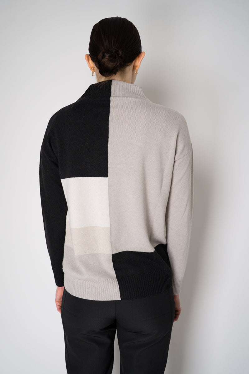 D. Exterior Cashmere Blend Knit Colour Block Sweater in Black and Beige Vancouver. Shop Online or in Store.