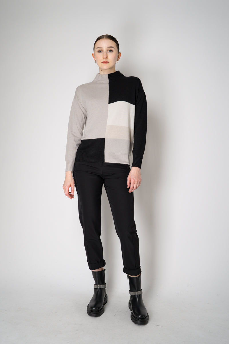 D. Exterior Cashmere Blend Knit Colour Block Sweater in Black and Beige Vancouver. Shop Online or in Store.