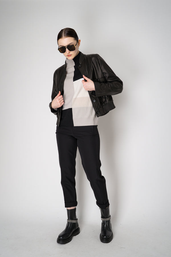 D. Exterior Cashmere Blend Knit Colour Block Sweater in Black and Beige Vancouver. Shop Online or in Store.