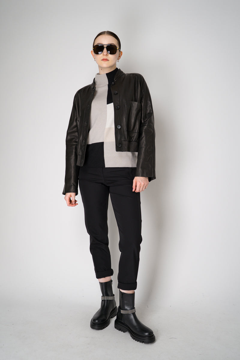 D. Exterior Cashmere Blend Knit Colour Block Sweater in Black and Beige Vancouver. Shop Online or in Store.