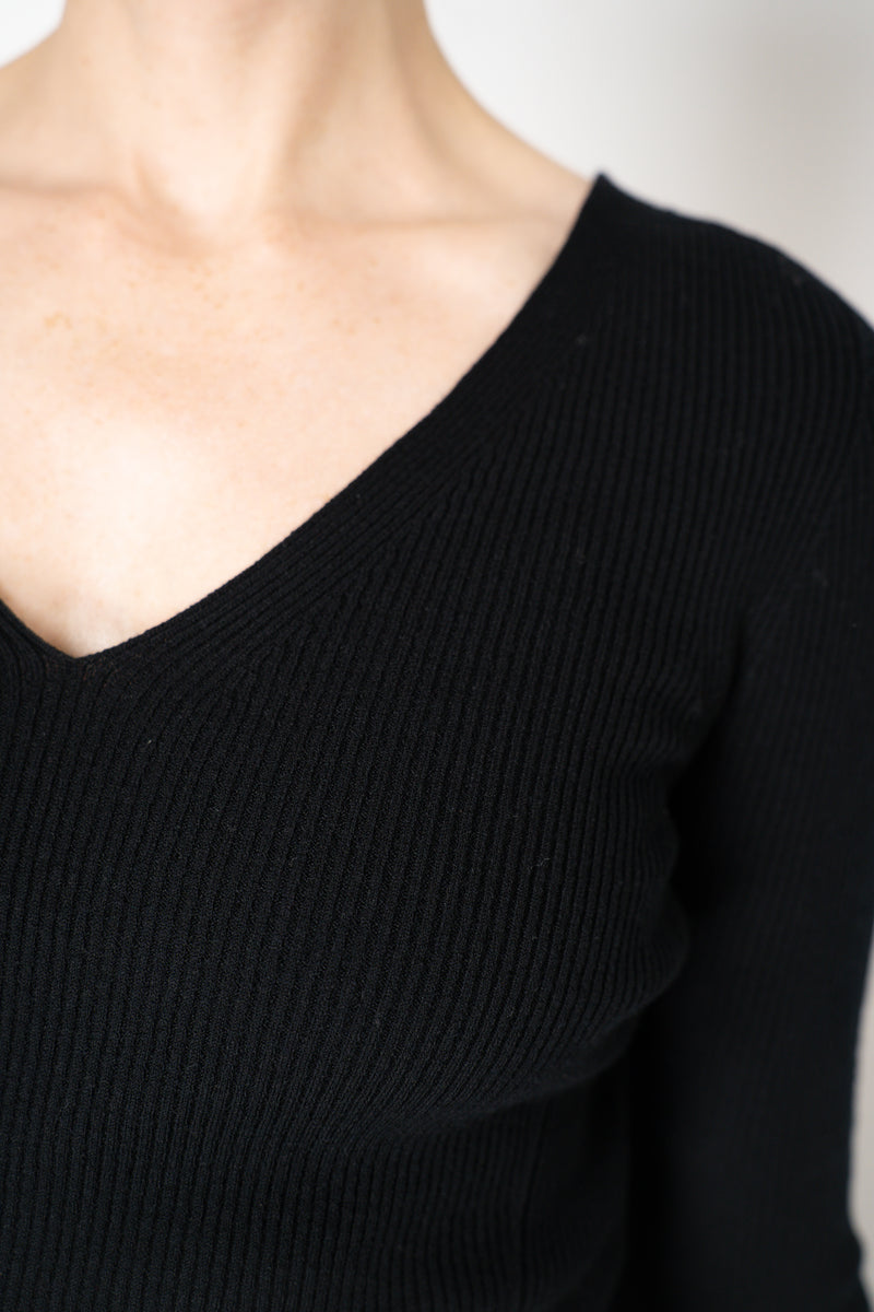 D. Exterior Virgin Wool Knit Ribbed V-neck Pullover in Black Vancouver. Shop Online or in Store.