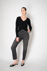 D. Exterior Virgin Wool Knit Ribbed V-neck Pullover in Black Vancouver. Shop Online or in Store.