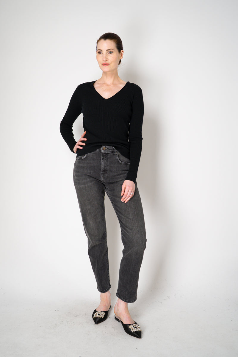 D. Exterior Virgin Wool Knit Ribbed V-neck Pullover in Black Vancouver. Shop Online or in Store.