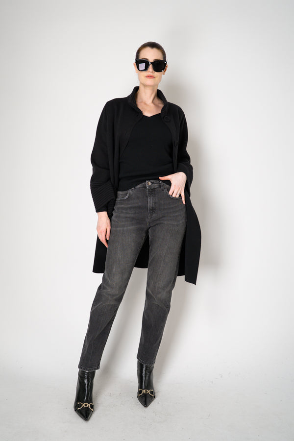 D. Exterior Virgin Wool Knit Ribbed V-neck Pullover in Black Vancouver. Shop Online or in Store.