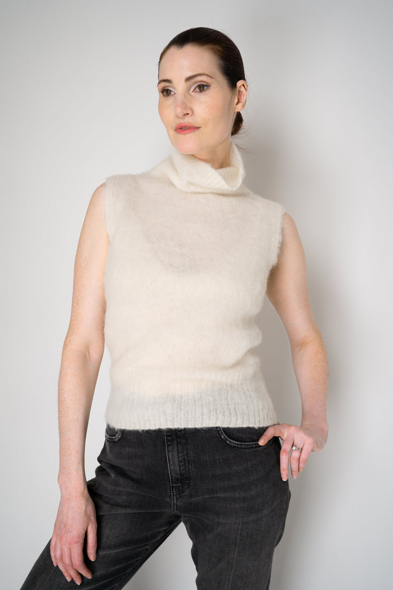 D. Exterior Wool Alpaca Soft Sleeveless Turtleneck Pullover Top in White Vancouver. Shop Online or in Store.