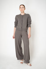 Fabiana Filippi Wool Cashmere Crew Neck Cardigan With Rhinestone Button Trim in Taupe