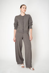 Fabiana Filippi Wool Cashmere Crew Neck Cardigan With Rhinestone Button Trim in Taupe