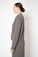 Fabiana Filippi Wool Cashmere Crew Neck Cardigan With Rhinestone Button Trim in Taupe
