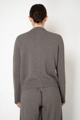 Fabiana Filippi Wool Cashmere Crew Neck Cardigan With Rhinestone Button Trim in Taupe