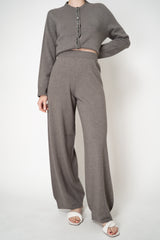 Fabiana Filippi Platinum Wide Leg Knit Jogging Trousers With Filo Diamante Loop in Taupe