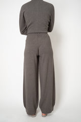 Fabiana Filippi Platinum Wide Leg Knit Jogging Trousers With Filo Diamante Loop in Taupe