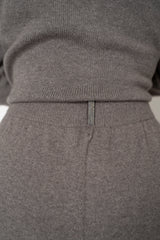 Fabiana Filippi Platinum Wide Leg Knit Jogging Trousers With Filo Diamante Loop in Taupe