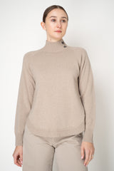 Rocco Ragni Wool Cashmere Knit Turtleneck Pullover with Brilliant Beading Detail in Taupe