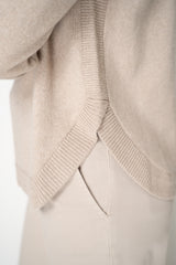 Rocco Ragni Wool Cashmere Knit Turtleneck Pullover with Brilliant Beading Detail in Taupe