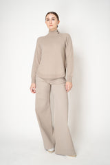Rocco Ragni Wool Cashmere Knit Turtleneck Pullover with Brilliant Beading Detail in Taupe