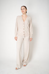 Peserico Wool Cashmere Pull-On Style Knit Trousers in Oat